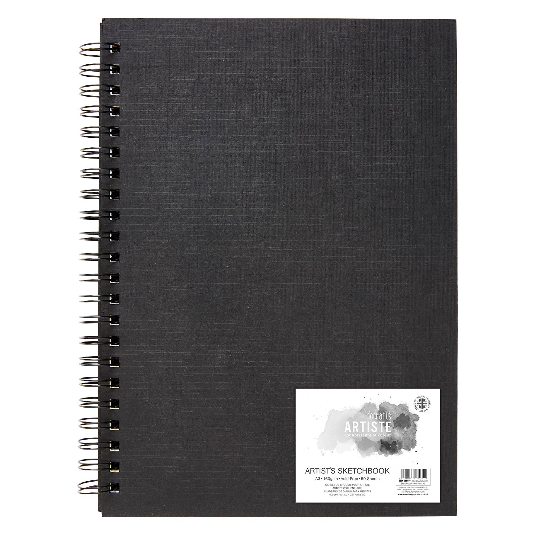 Artiste Sketchbook Hardback A5 160gsm 50 Sheets Portrait Wiro, For Art