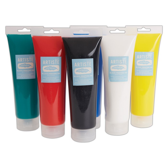 Artiste Water-Soluble Block Printing Ink, Pack of 6 Colours, 300ml, fo