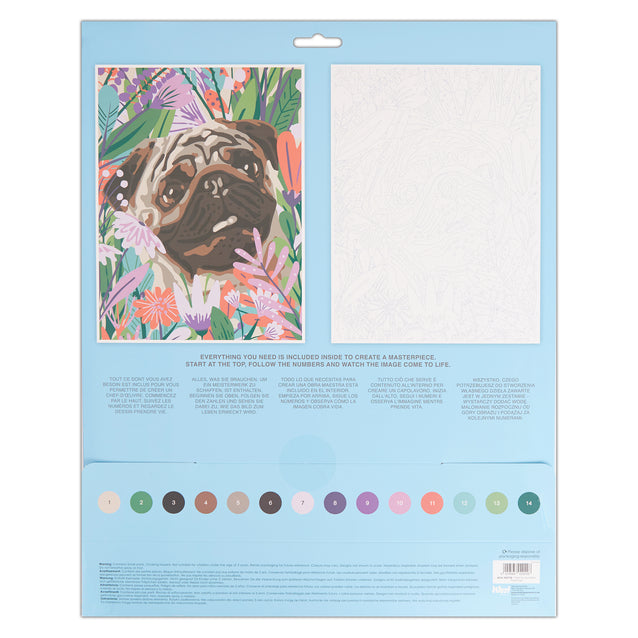Artiste Large Paint By Numbers, Floral Pug, Animal Painting Craft, 395