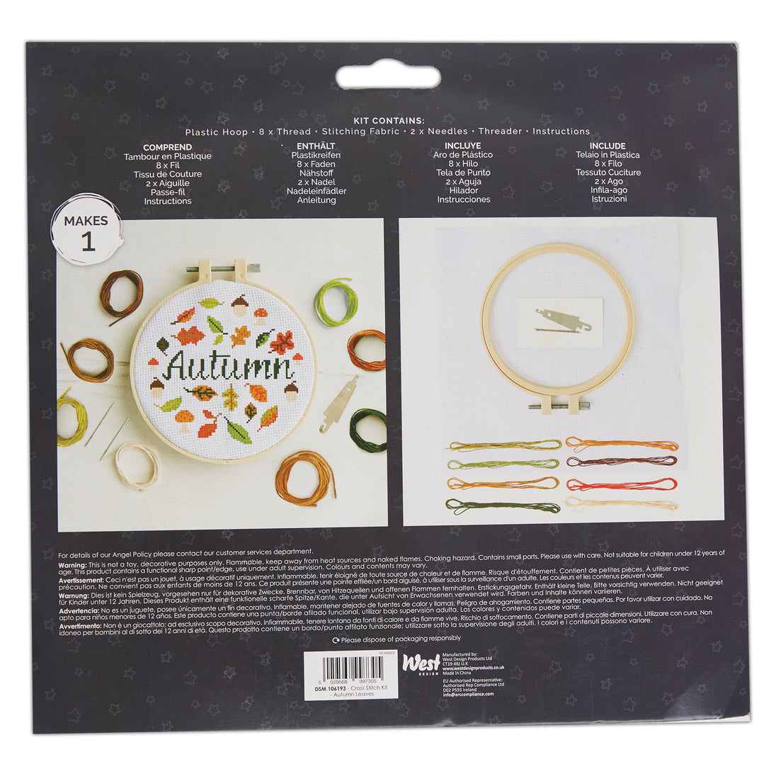 3 Embroidery Kit with 3 Plastic Hoops and Instructions, Cross