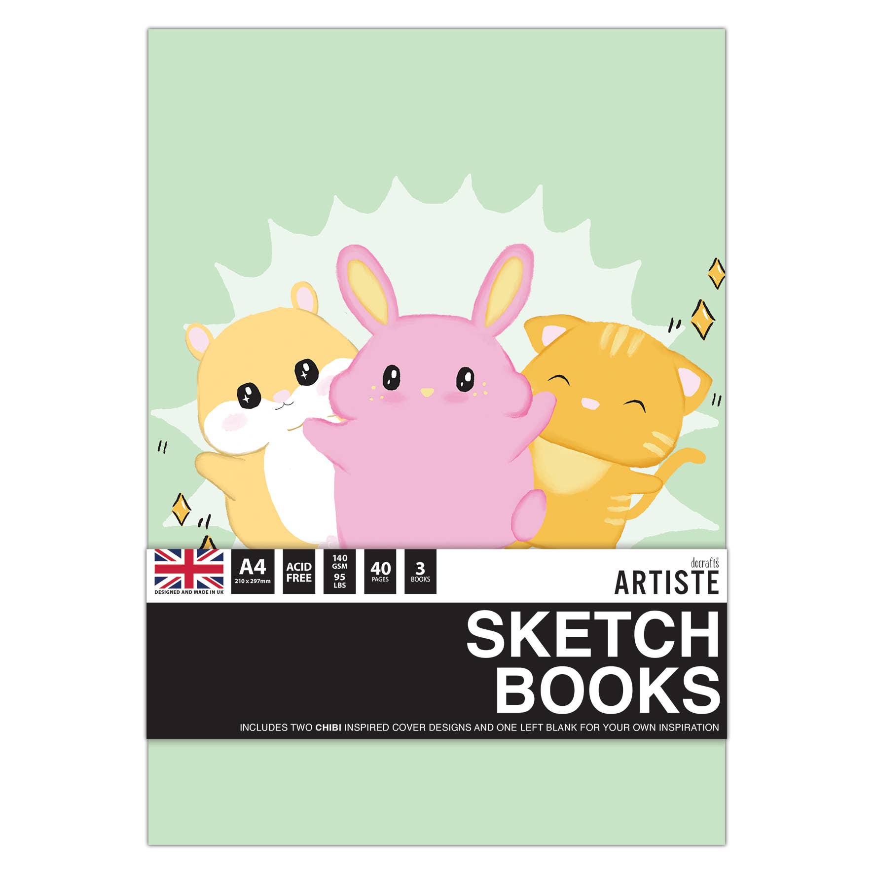 Artiste A4 Sketchbooks - Chibi Notebooks - Pack of 3, For Drawing, Ske