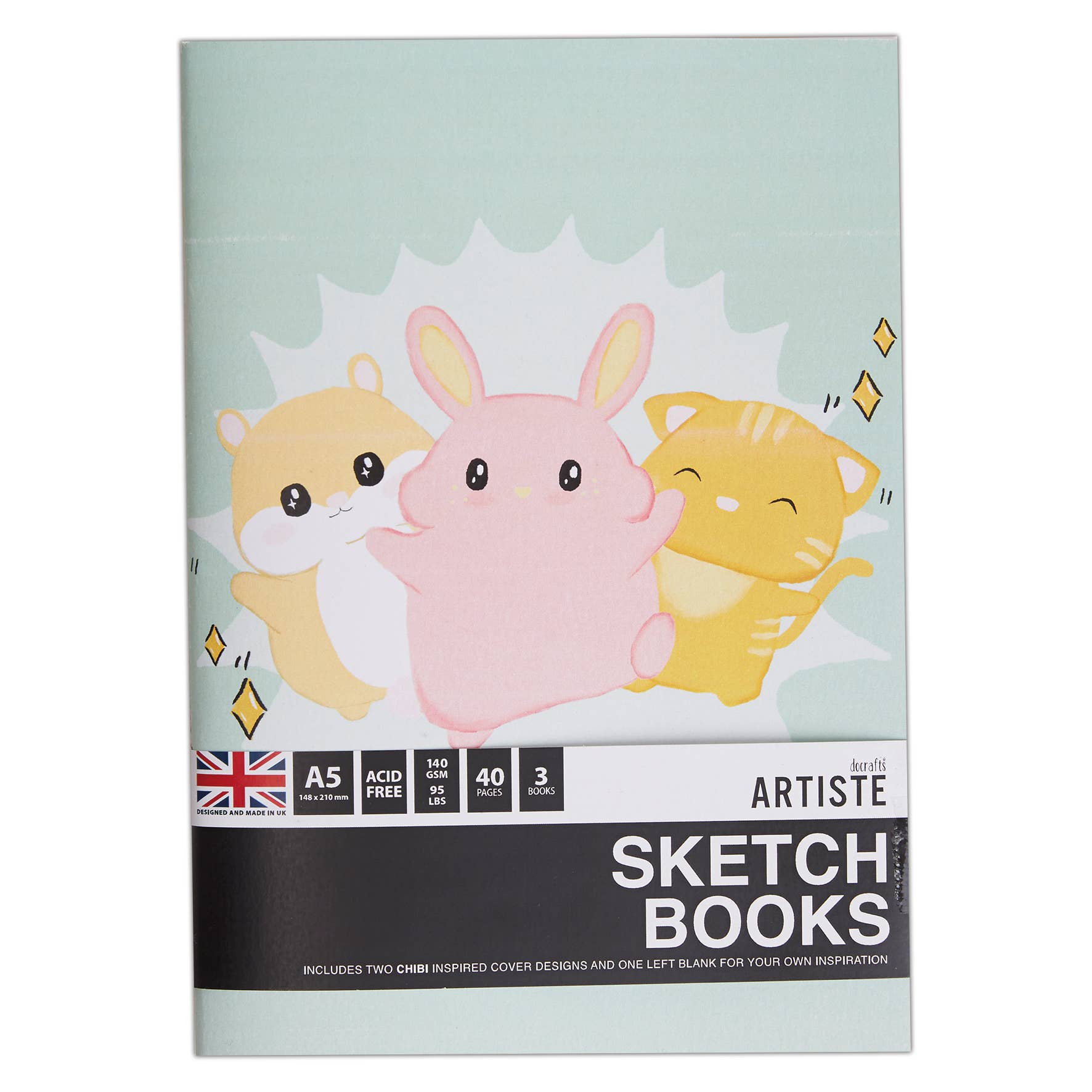 Artiste A5 Sketchbooks - Chibi Notebooks - Pack of 3, For Drawing, Ske
