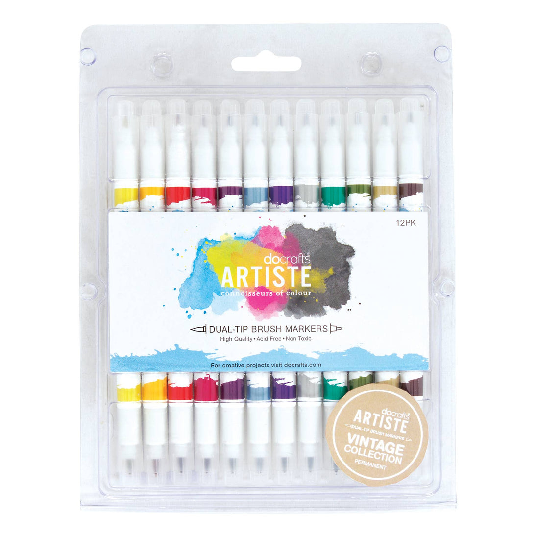 Artiste Dual Tip Brush Markers (12pcs) Vintage Brush Marker Pens f