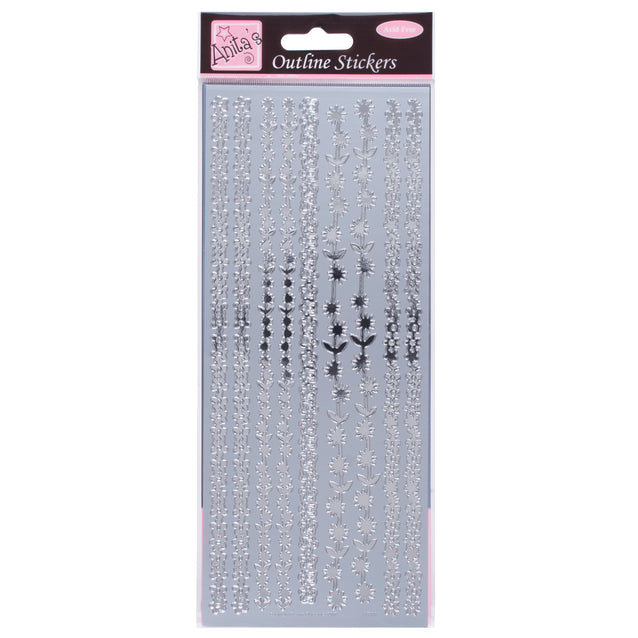 Anita's Outline Stickers, Floral Borders, Silver, For Scrapbooking, Ca