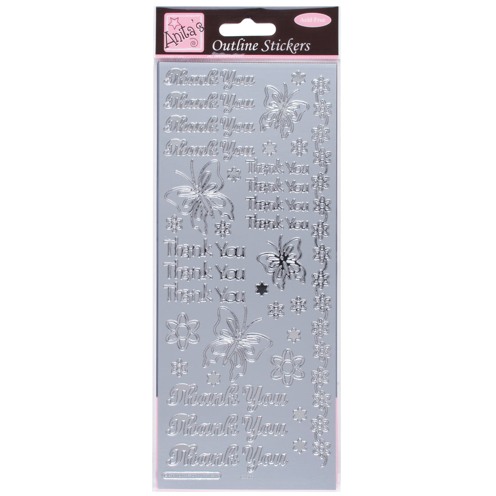 Anita's Outline Stickers, Thank You, Silver, For Scrapbooking, Card Ma