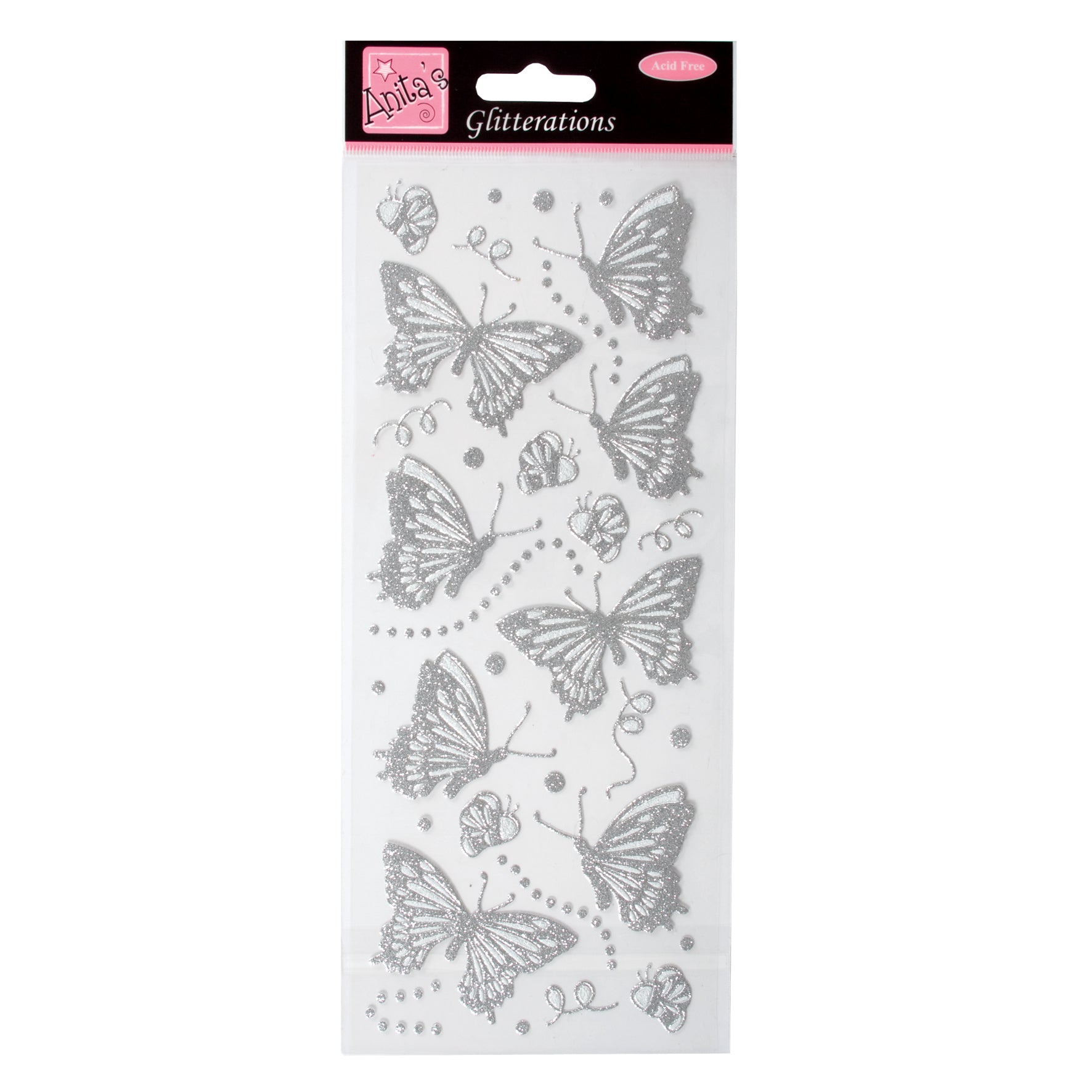 Anita's Glitterations Stickers, Butterflies, Silver, For Scrapbooking,