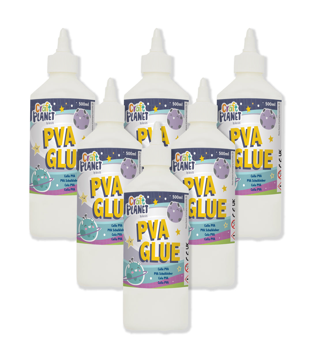 Craft Planet - 0.5 Litre X Pack of 6 - White Strong, Tacky PVA All Pur