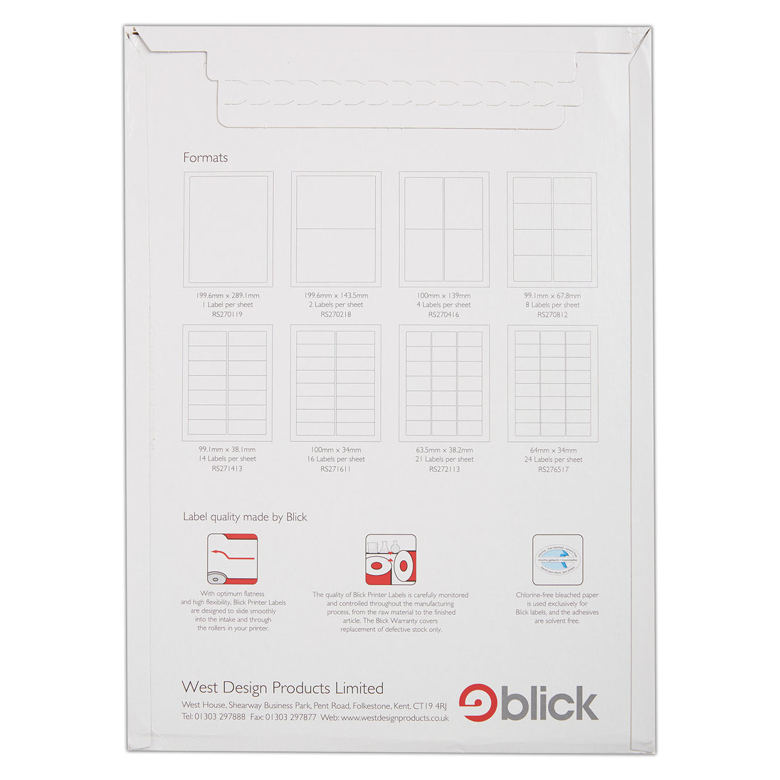 Blick Labels, White, 24 Per Sheet 100 Sheets, Rectangular, 63.4mm x 33