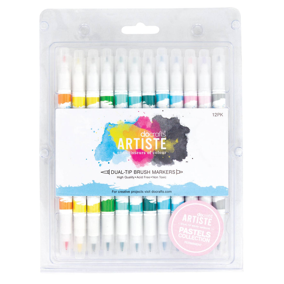 Artiste Dual Tip Brush Markers (12pcs) Pastel Brush Marker Pens fo